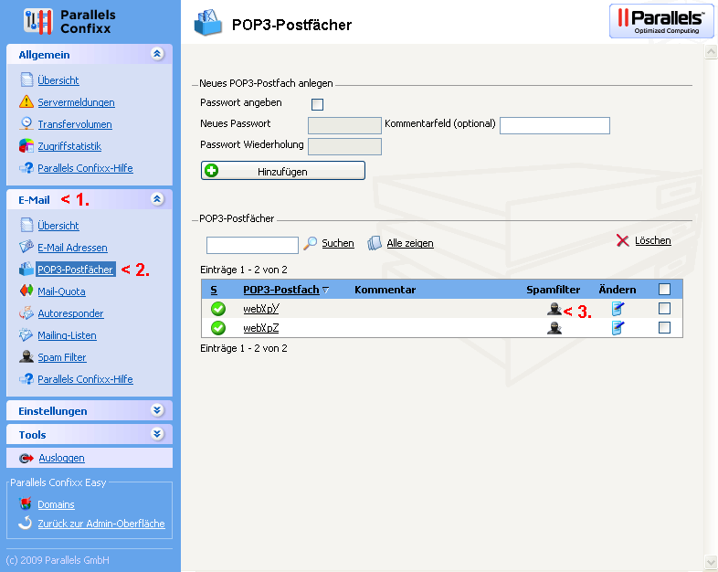 Spamfilter Postfach auswählen